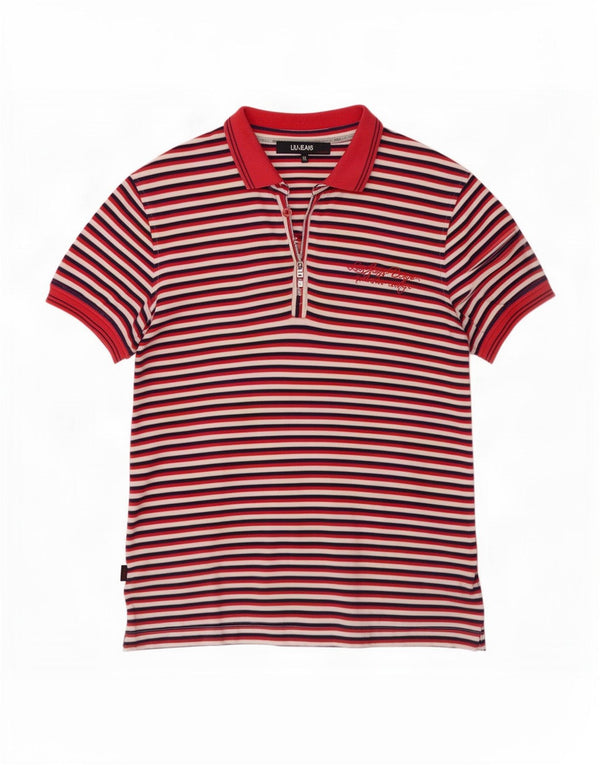 Liu Jo Womens Polo Shirt UK 18 XL Red Striped Cotton