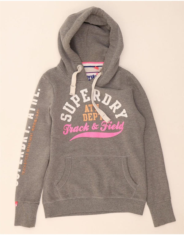 Superdry Womens Graphic Hoodie Jumper UK 10 Small Grey Cotton