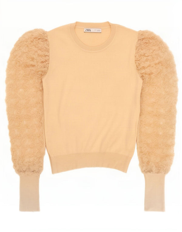 Zara Womens Blouse Top UK 12 Medium Beige