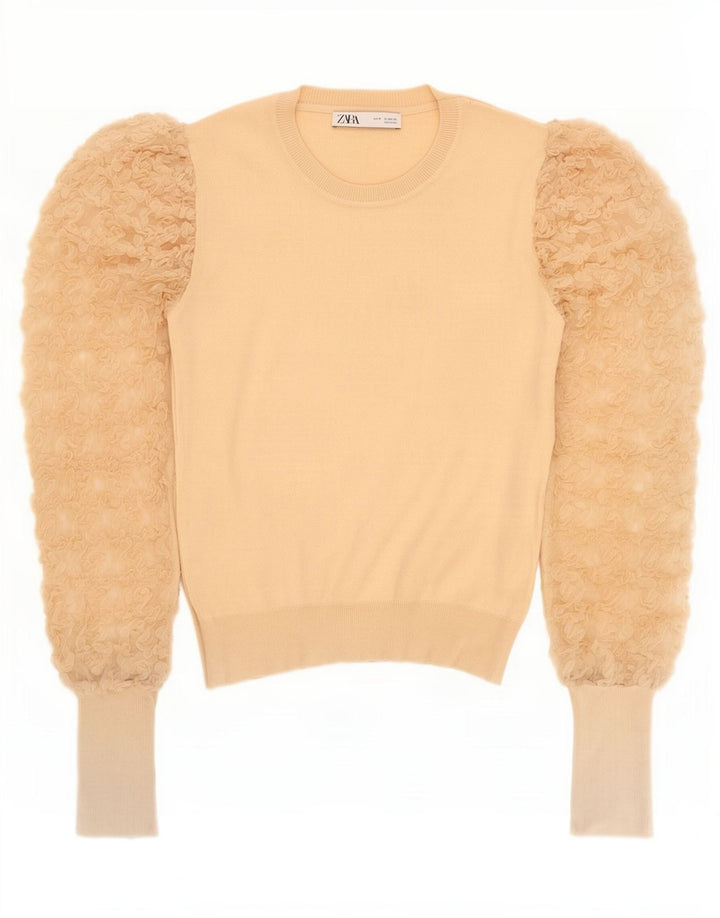 Zara Womens Blouse Top UK 12 Medium Beige