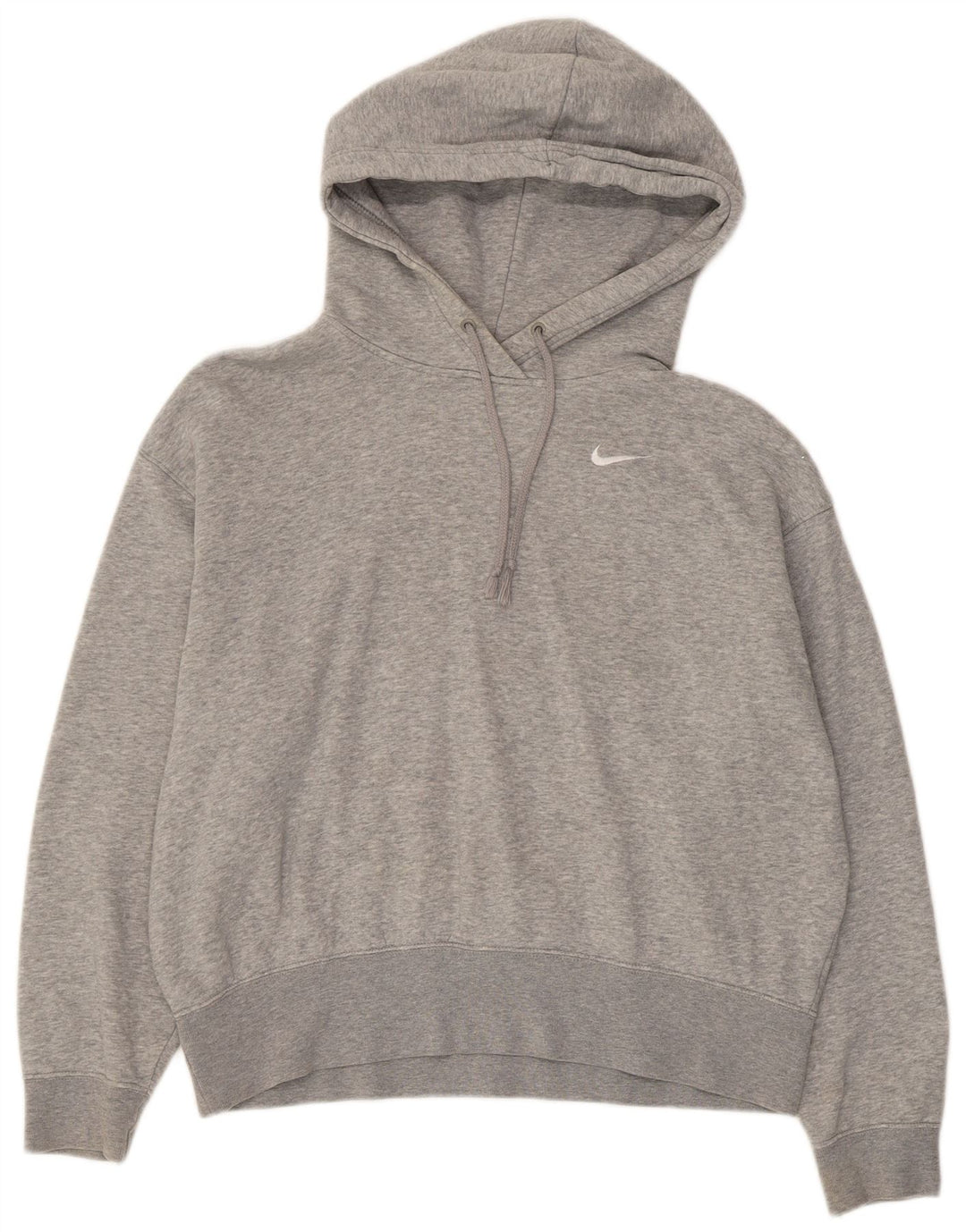 NIKE Womens Oversized Hoodie Jumper UK 10 Small Grey Flecked Cotton