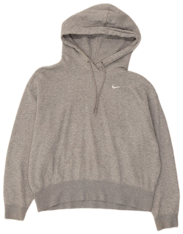 NIKE Womens Oversized Hoodie Jumper UK 10 Small Grey Flecked Cotton