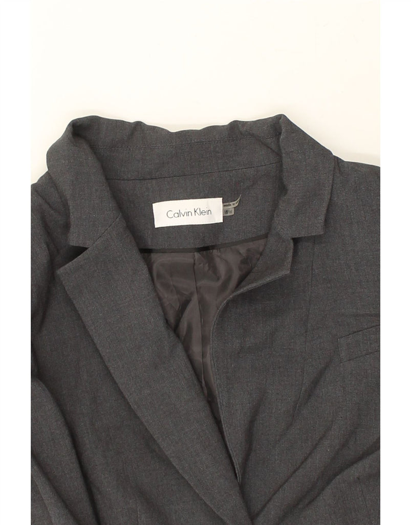 CALVIN KLEIN Womens 2 Button Blazer Jacket US 18 2XL Grey Polyester | Vintage Calvin Klein | Thrift | Second-Hand Calvin Klein | Used Clothing | Messina Hembry 