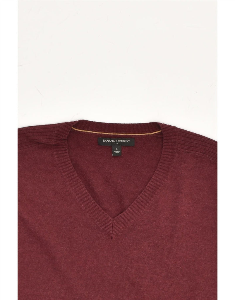 BANANA REPUBLIC Mens V-Neck Jumper Sweater Large Maroon Cotton | Vintage Banana Republic | Thrift | Second-Hand Banana Republic | Used Clothing | Messina Hembry 