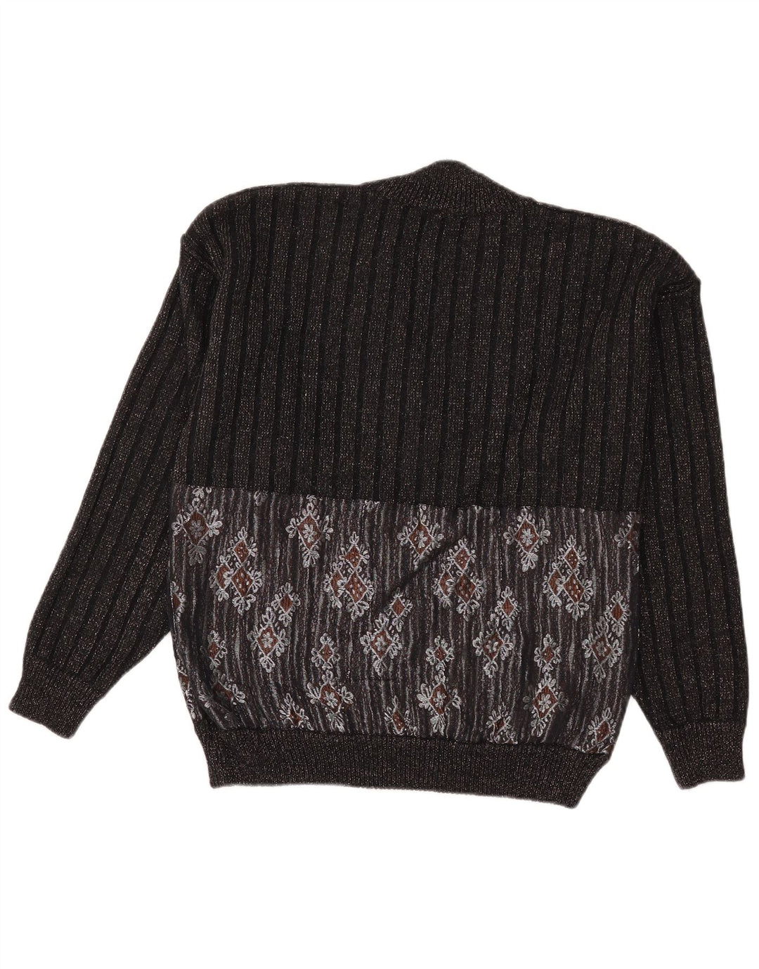 Vintage Mens V-Neck Jumper Sweater Large Black Fair Isle