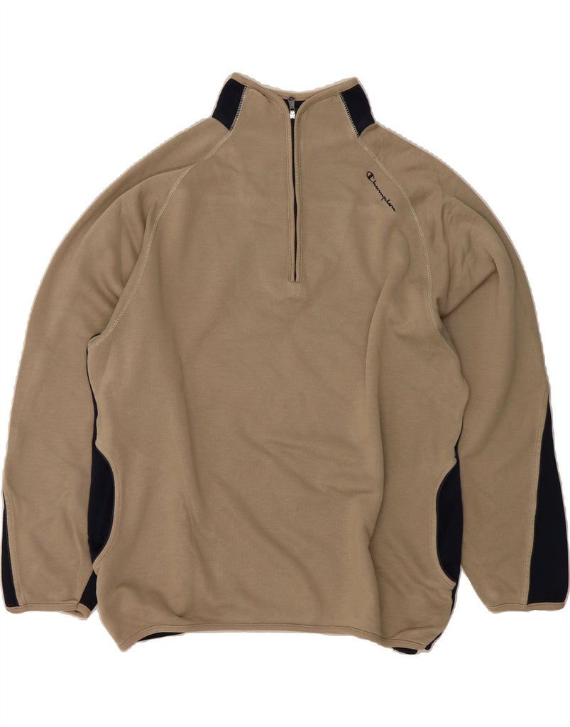 CHAMPION Mens Zip Neck Sweatshirt Jumper Medium Beige Colourblock Vintage Champion and Second-Hand Champion from Messina Hembry 