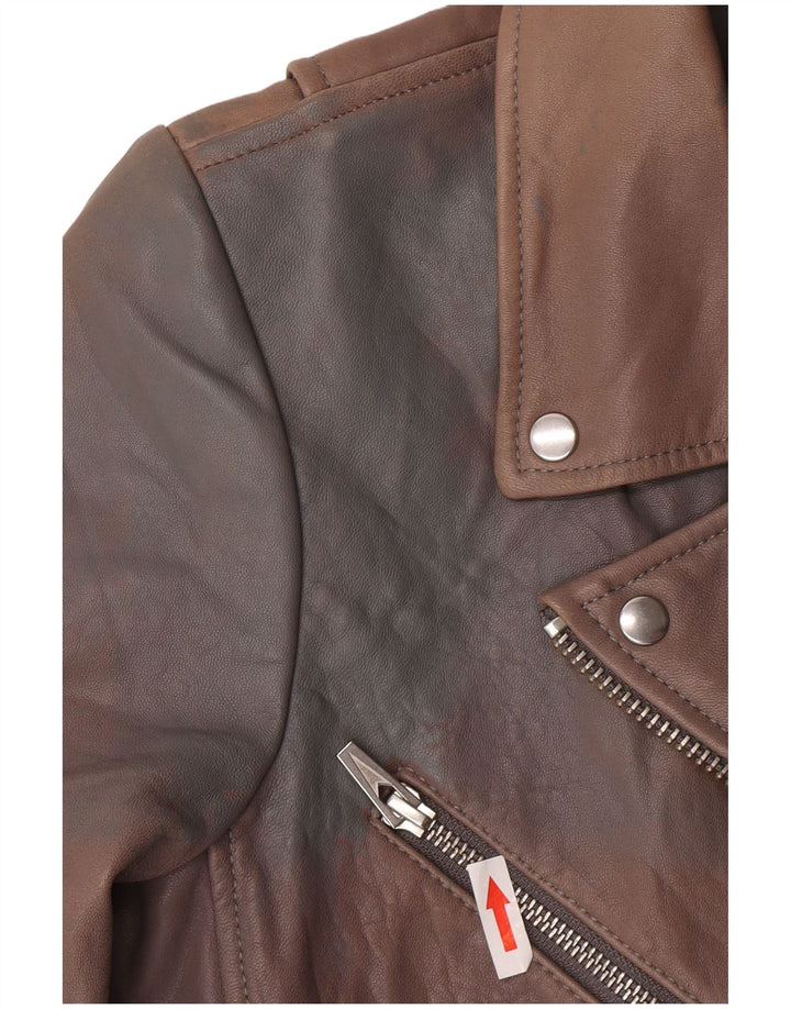 Veda Womens Leather Biker Jacket UK 8 Small Brown Lambskin