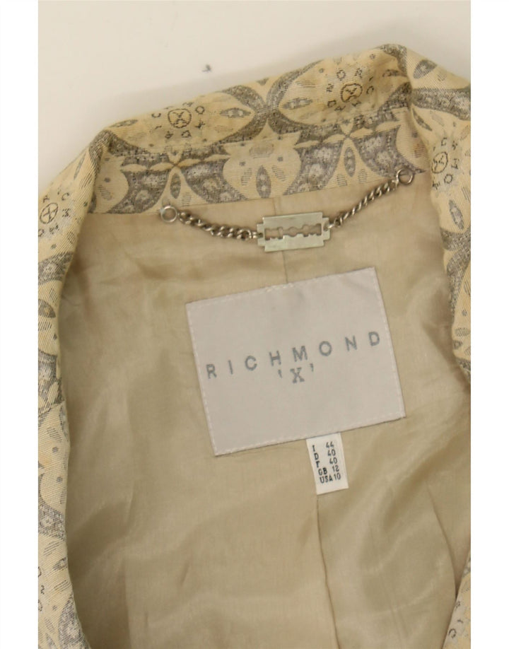 RICHMOND Womens 1 Button Blazer Jacket UK 12 Medium Beige Paisley Cotton Vintage Richmond and Second-Hand Richmond from Messina Hembry 