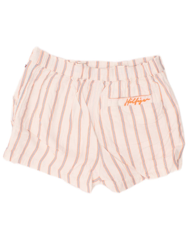 Tommy Hilfiger Boys Chino Shorts 11-12 Years W26 White Striped Viscose