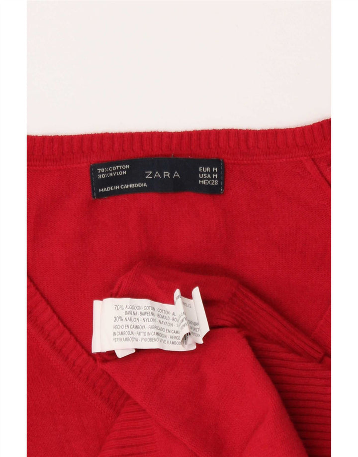 Zara Womens V-Neck Jumper Sweater UK 12 Medium Red Cotton