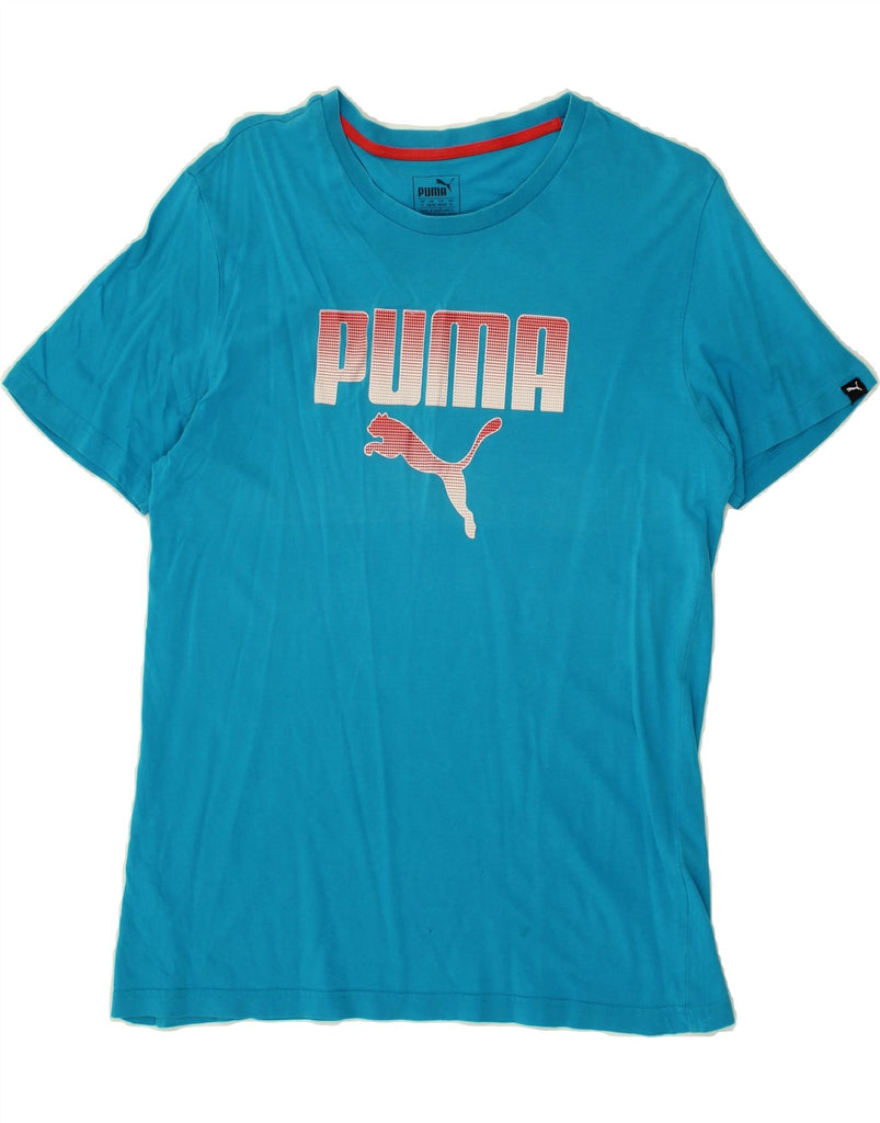 PUMA Mens Graphic T-Shirt Top Medium Blue Cotton | Vintage Puma | Thrift | Second-Hand Puma | Used Clothing | Messina Hembry 