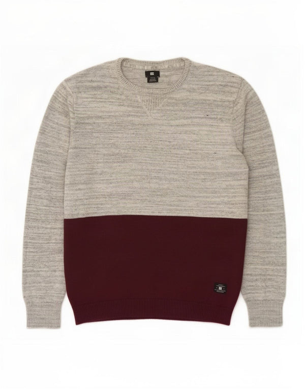 DC Mens Crew Neck Jumper Sweater Large Blue Colourblock Cotton