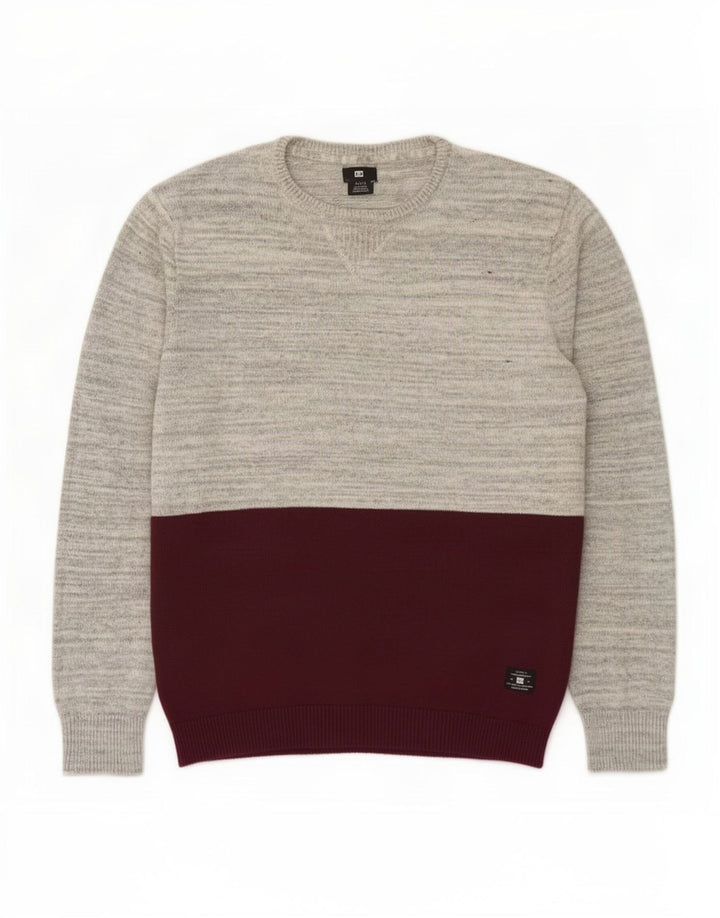 DC Mens Crew Neck Jumper Sweater Large Blue Colourblock Cotton