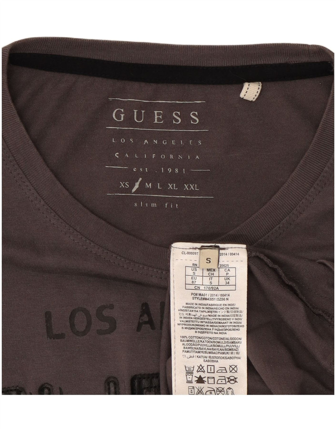 Guess Mens Graphic T-Shirt Long Sleeve Small Grey Cotton