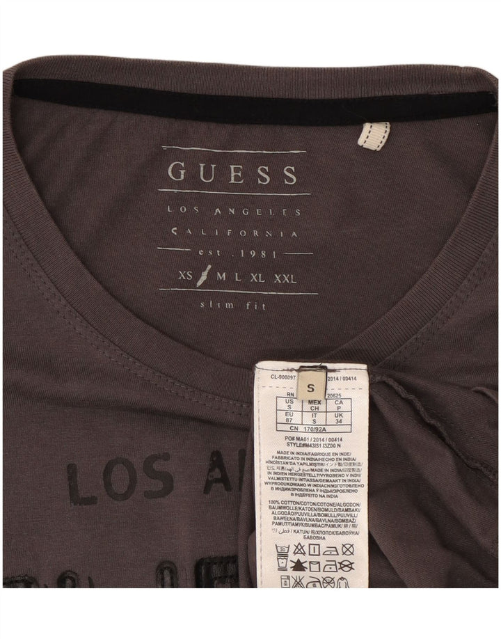 Guess Mens Graphic T-Shirt Long Sleeve Small Grey Cotton