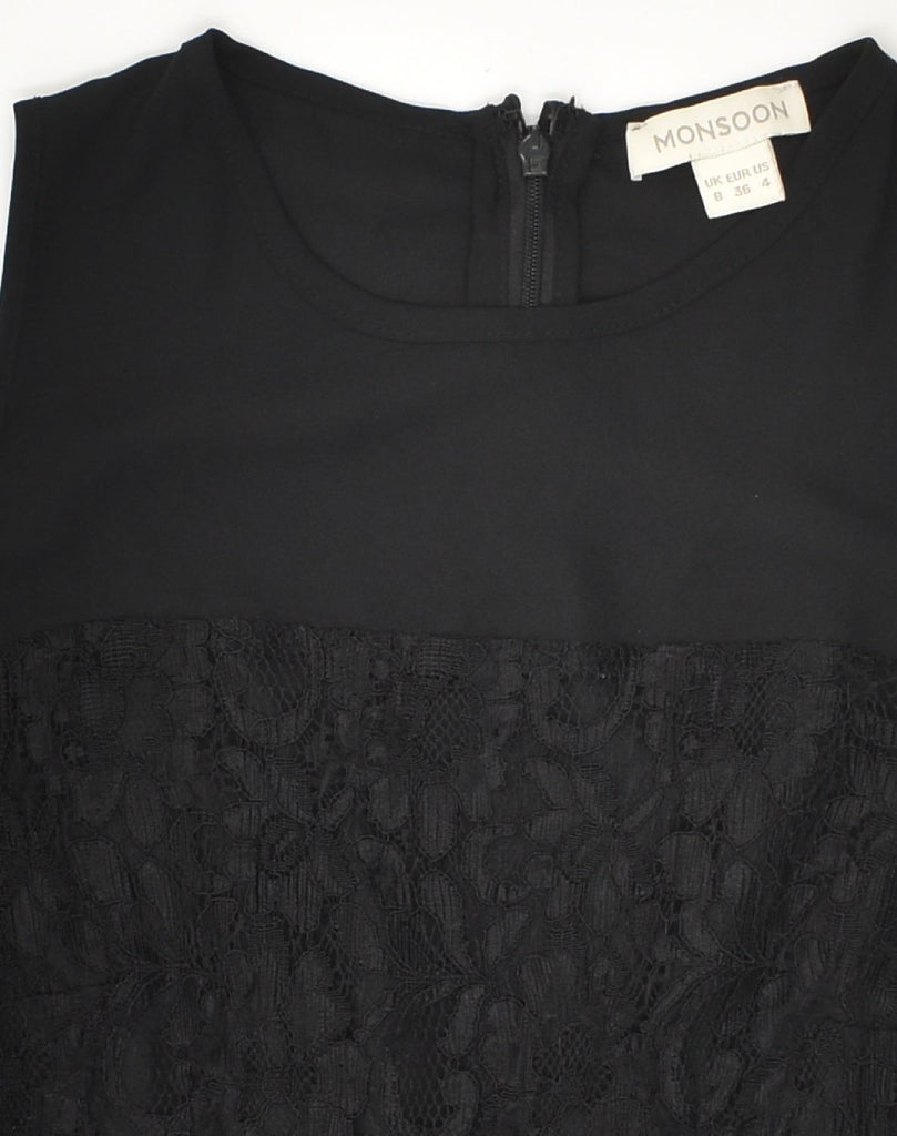 MONSOON Womens Sleeveless A-Line Dress UK 8 Small Black Polyester | Vintage Monsoon | Thrift | Second-Hand Monsoon | Used Clothing | Messina Hembry 