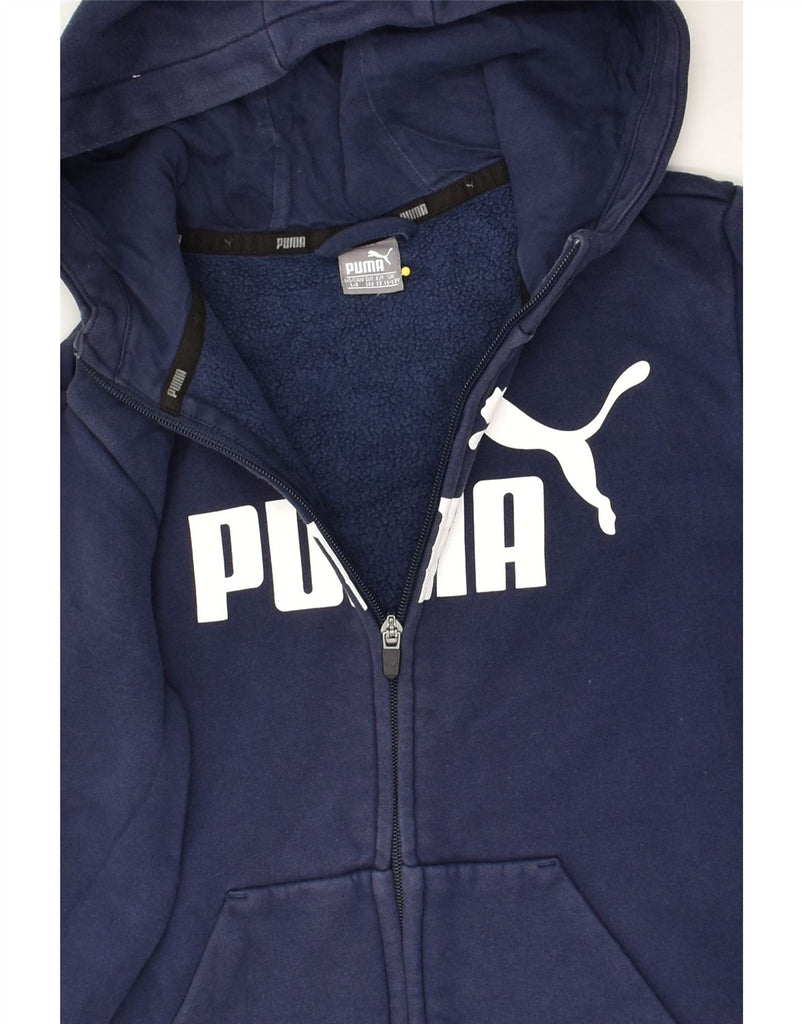 PUMA Boys Graphic Zip Hoodie Sweater 11-12 Years Navy Blue Cotton | Vintage Puma | Thrift | Second-Hand Puma | Used Clothing | Messina Hembry 