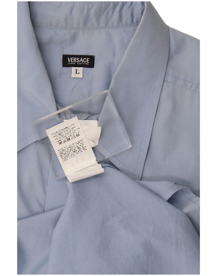 Versace Mens Short Sleeve Shirt Large Blue Cotton