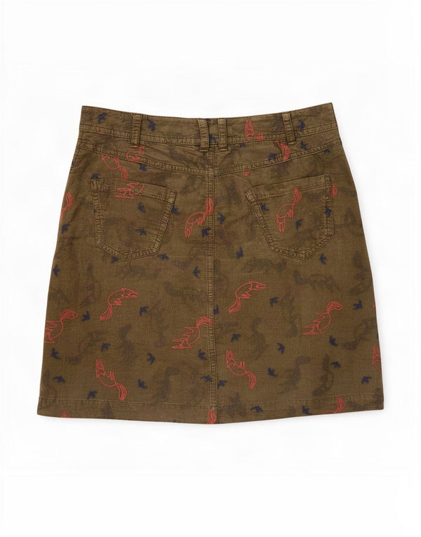White Stuff Womens Corduroy Skirt UK 8 Small W28 Green Animal Print Cotton