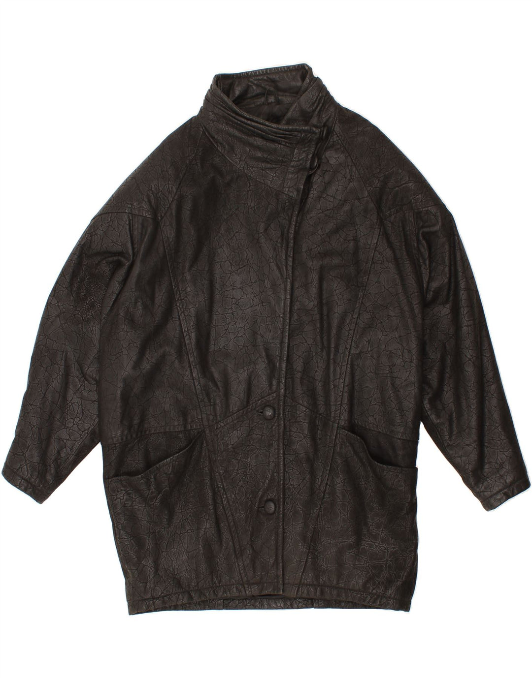 VINTAGE Womens Leather Coat EU 42 Large Black Leather Vintage Vintage and Second-Hand Vintage from Messina Hembry 