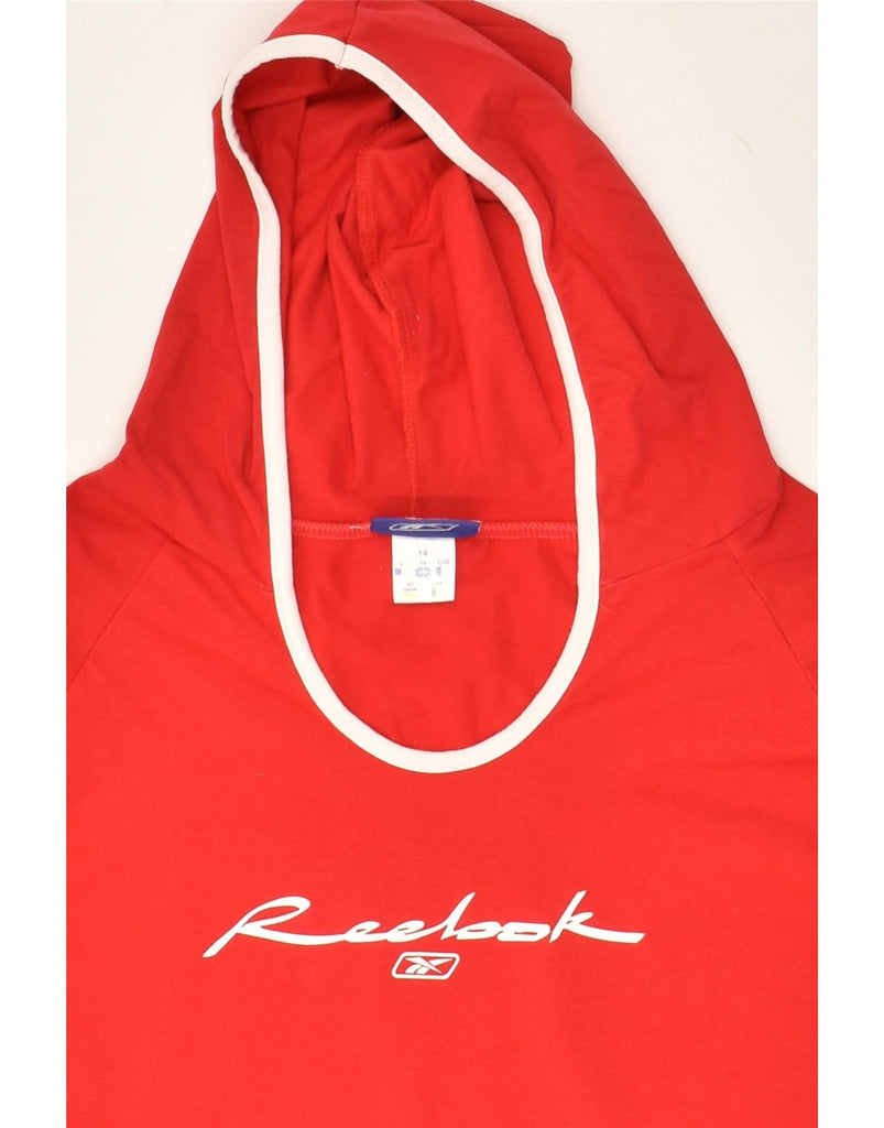 REEBOK Girls Hooded Graphic Top Long Sleeve 14-15 Years Large  Red Cotton | Vintage Reebok | Thrift | Second-Hand Reebok | Used Clothing | Messina Hembry 