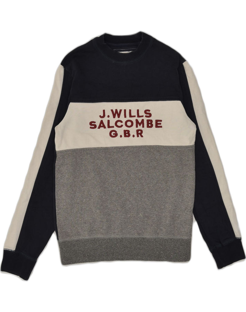 JACK WILLS Mens Graphic Sweatshirt Jumper XS Grey Colourblock Cotton | Vintage Jack Wills | Thrift | Second-Hand Jack Wills | Used Clothing | Messina Hembry 