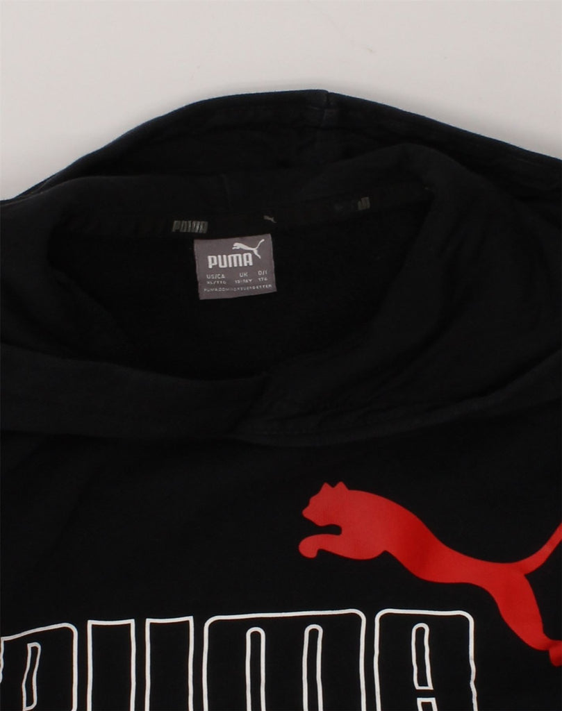 PUMA Boys Graphic Hoodie Jumper 15-16 Years Black Cotton | Vintage Puma | Thrift | Second-Hand Puma | Used Clothing | Messina Hembry 