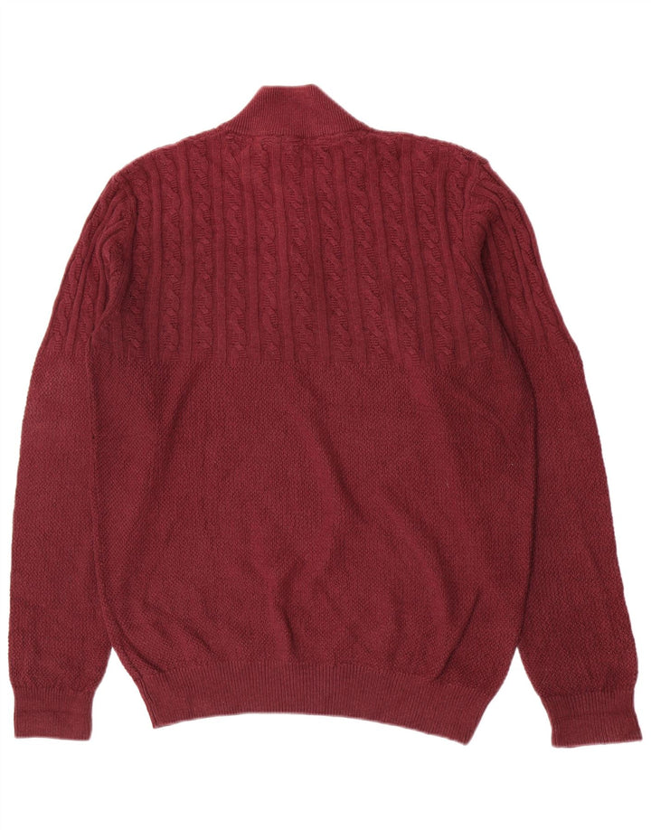 Crew Clothing Mens Button Neck Jumper Large Burgundy Cotton Classic