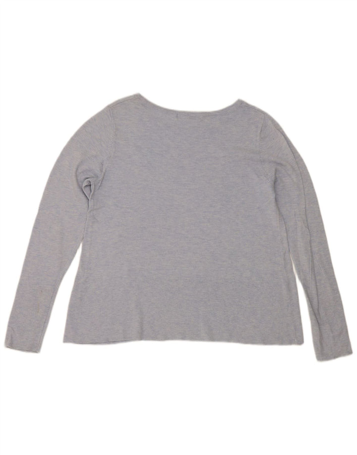 Marks & Spencer Womens Top Long Sleeve UK 12 Medium Blue Cotton