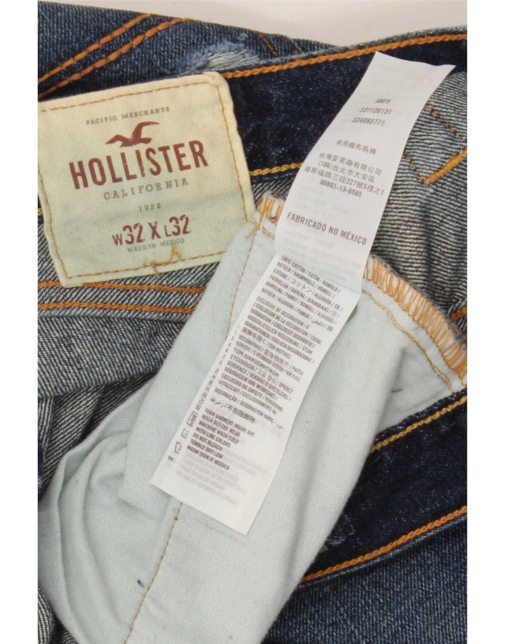 Hollister Mens Distressed Bootcut Jeans W32 L32 Blue Cotton
