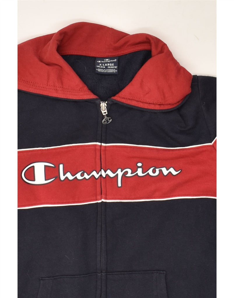 CHAMPION Boys Graphic Zip Hoodie Sweater 13-14 Years XL Navy Blue Striped | Vintage Champion | Thrift | Second-Hand Champion | Used Clothing | Messina Hembry 