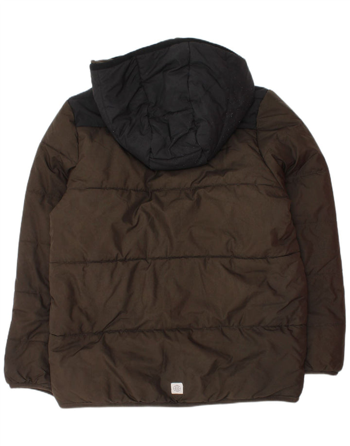 Adidas Boys Hooded Padded Jacket 9-10 Years Khaki Colourblock Polyester