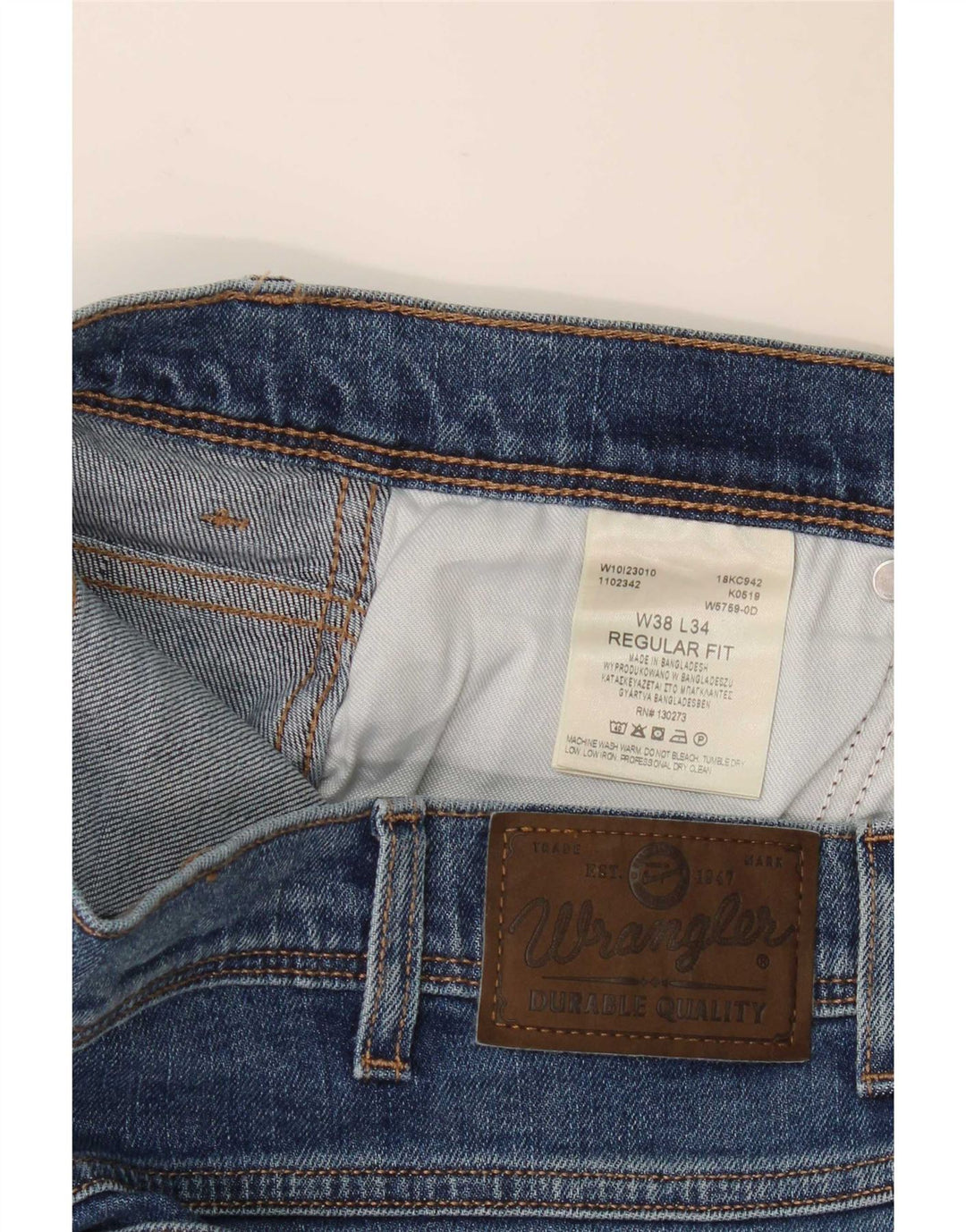 Wrangler Mens Regular Fit Straight Jeans W38 L34 Blue Cotton