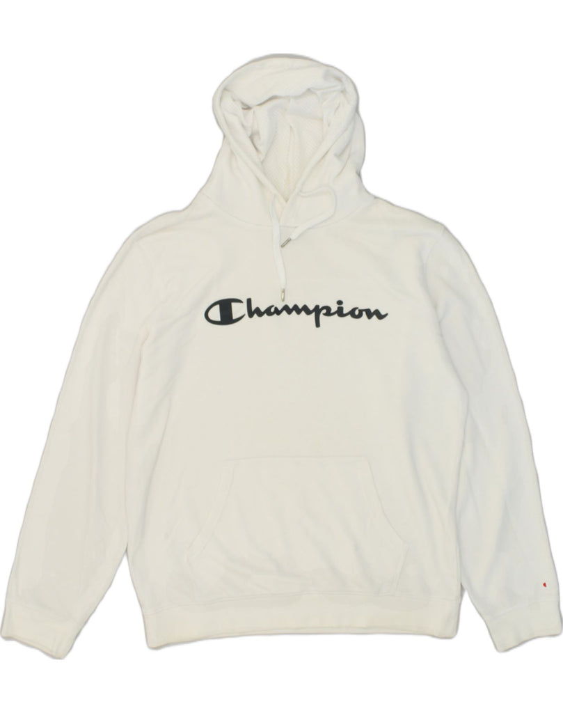 CHAMPION Mens Graphic Hoodie Jumper XL White Cotton | Vintage Champion | Thrift | Second-Hand Champion | Used Clothing | Messina Hembry 