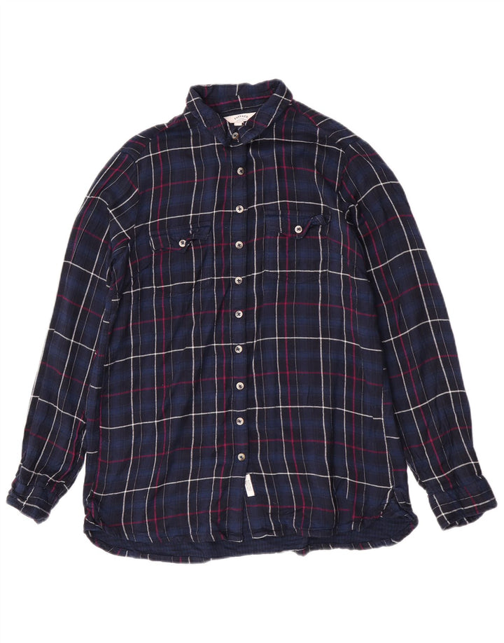 Fat Face Womens Flannel Shirt UK 12 Medium Navy Blue Check Viscose