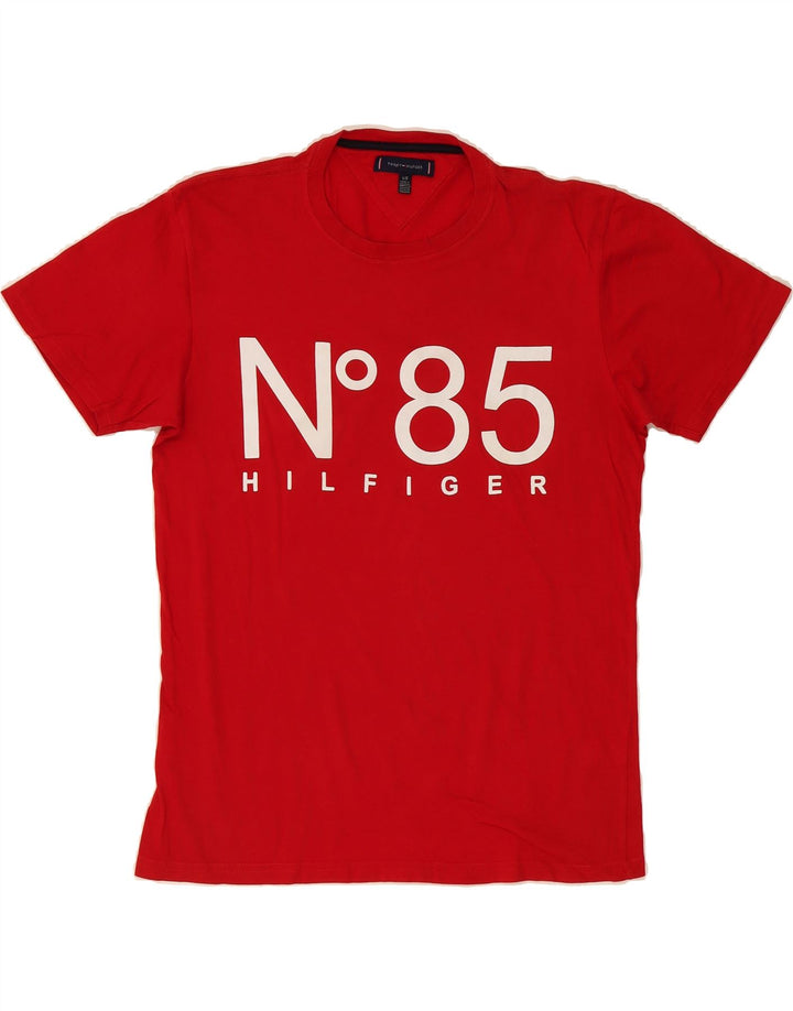 TOMMY HILFIGER Mens Graphic T-Shirt Top Large Red Cotton Vintage Tommy Hilfiger and Second-Hand Tommy Hilfiger from Messina Hembry 