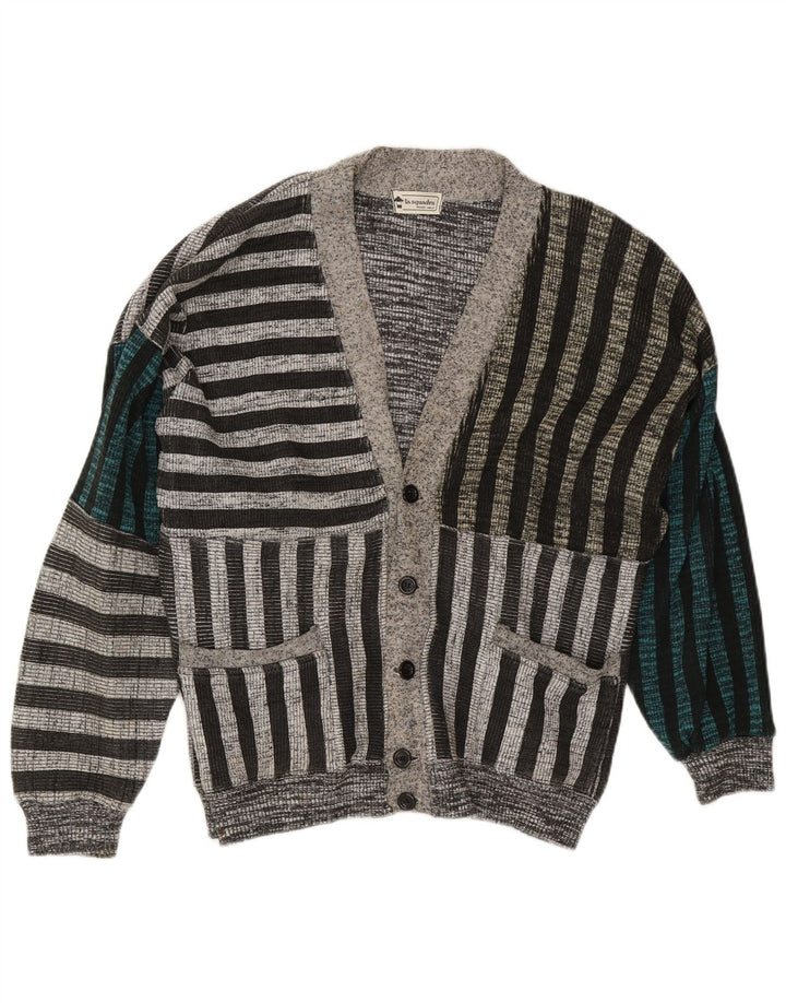 La Squadra Mens Cardigan Sweater Large Grey Striped Cotton