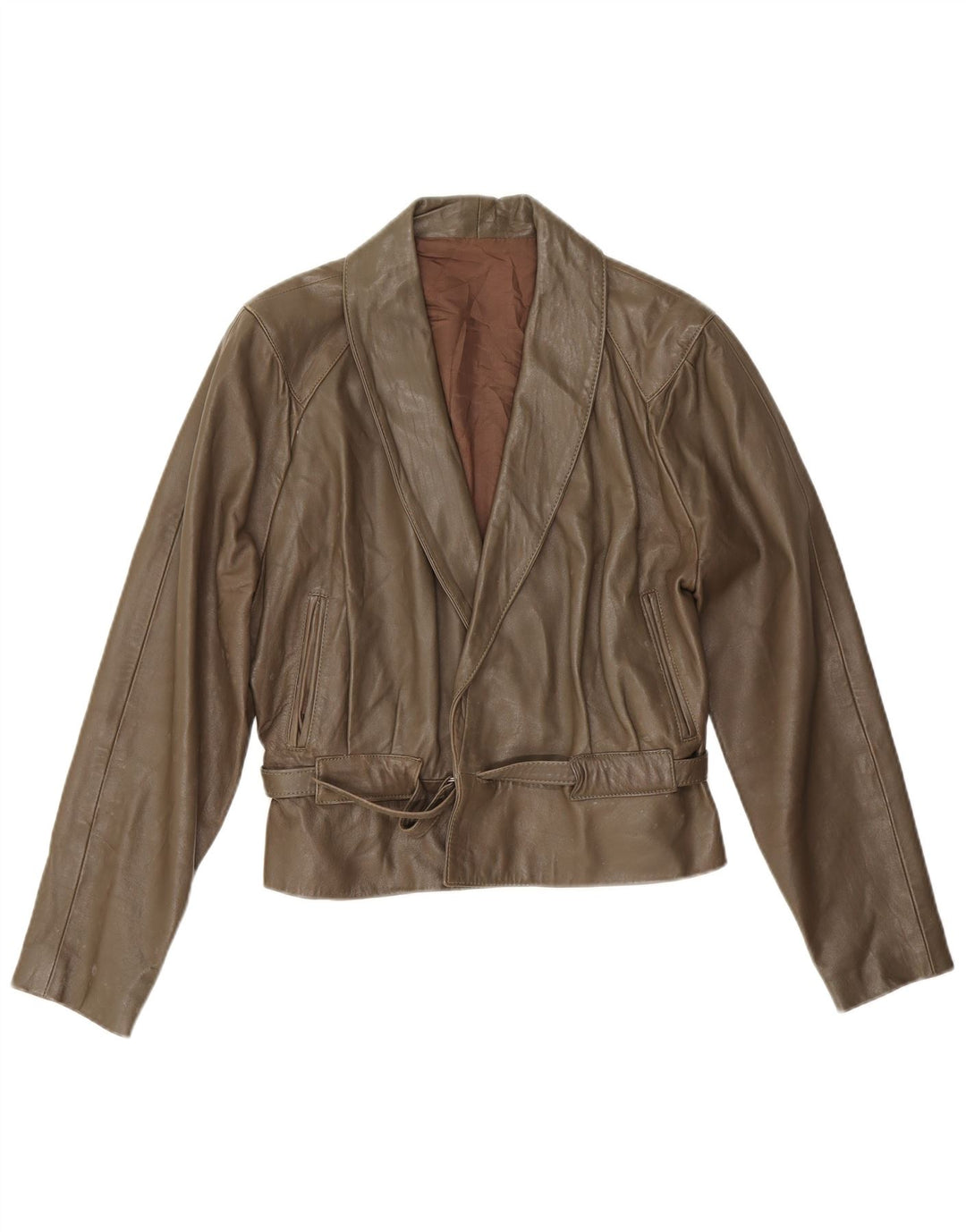 Vintage Womens Leather Jacket UK 14 Medium Khaki