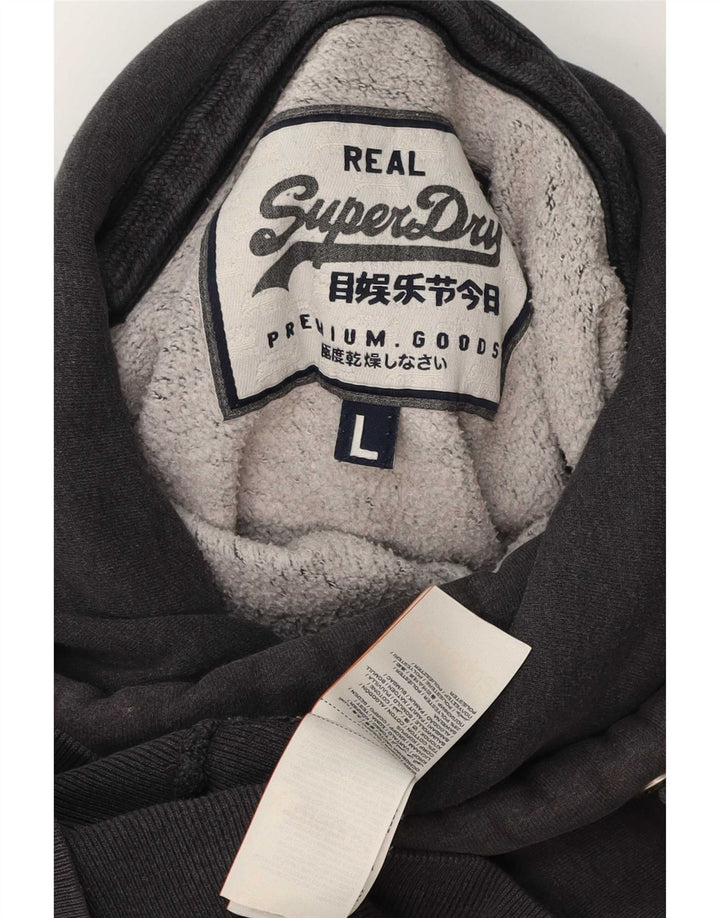 Superdry Mens Hoodie Jumper Large Grey Cotton