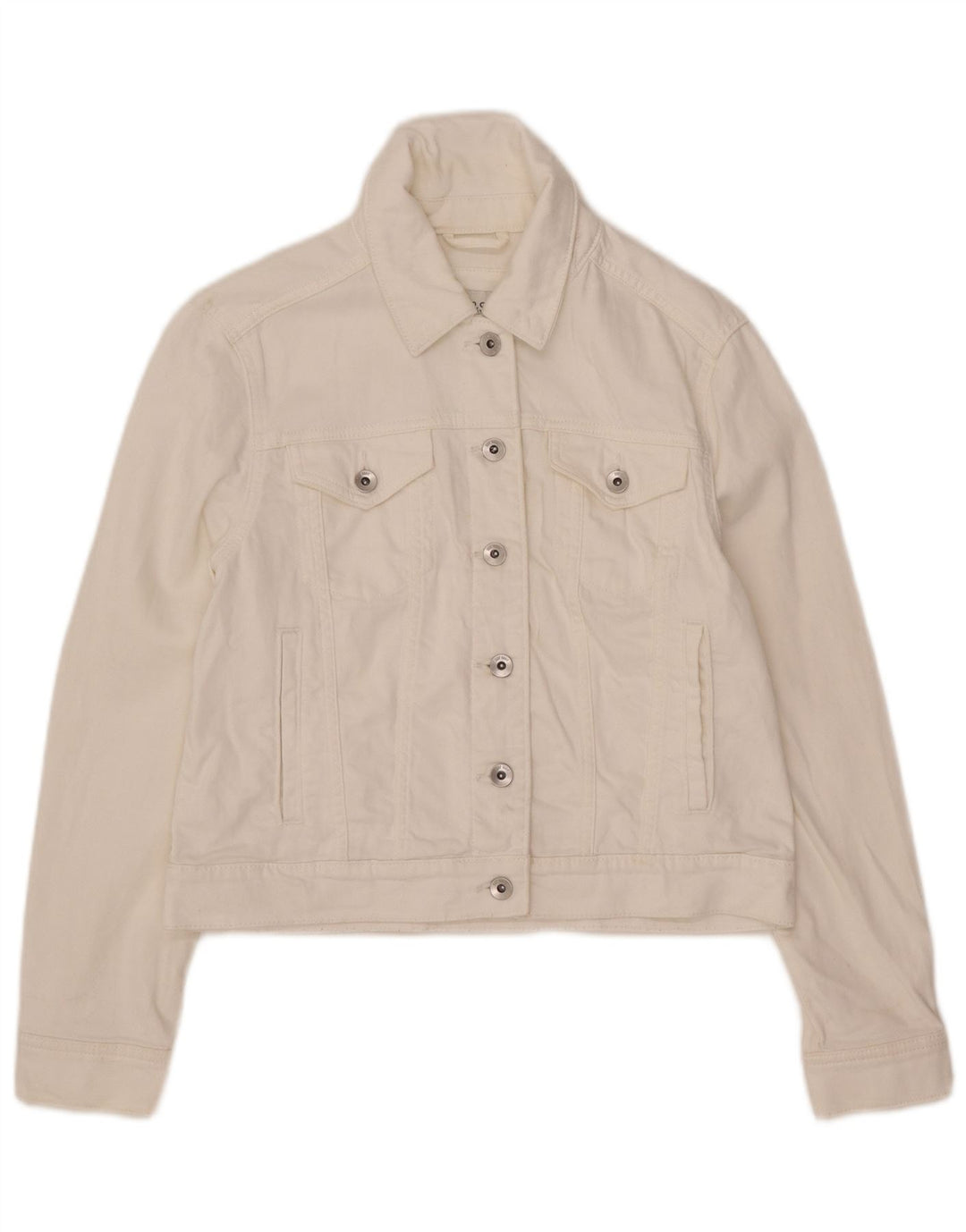 Marks & Spencer Womens Crop Denim Jacket UK 12 Medium White Cotton