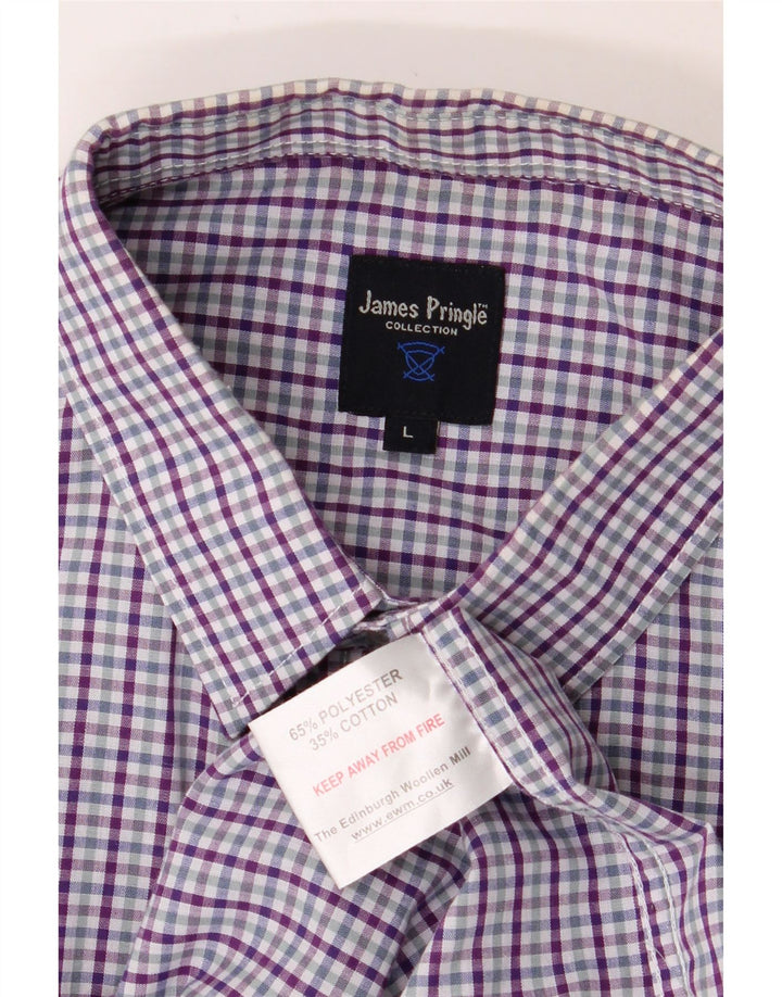 JAMES PRINGLE Mens Short Sleeve Shirt Large Purple Check Cotton Vintage James Pringle and Second-Hand James Pringle from Messina Hembry 