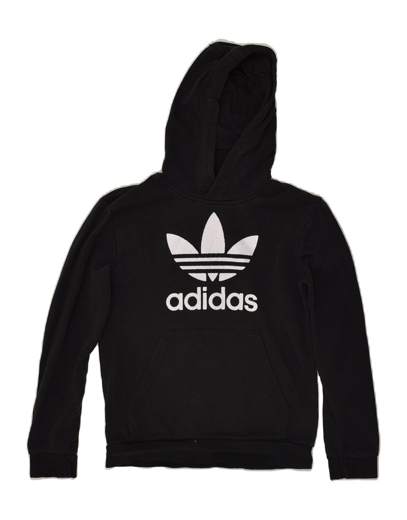 ADIDAS Boys Graphic Hoodie Jumper 13-14 Years Black Cotton | Vintage Adidas | Thrift | Second-Hand Adidas | Used Clothing | Messina Hembry 