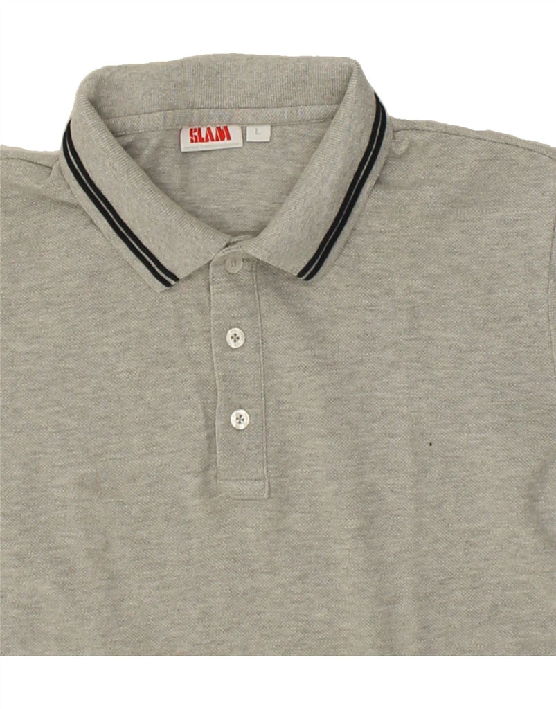 SLAM Mens Slim Polo Shirt Large Grey Cotton | Vintage Slam | Thrift | Second-Hand Slam | Used Clothing | Messina Hembry 