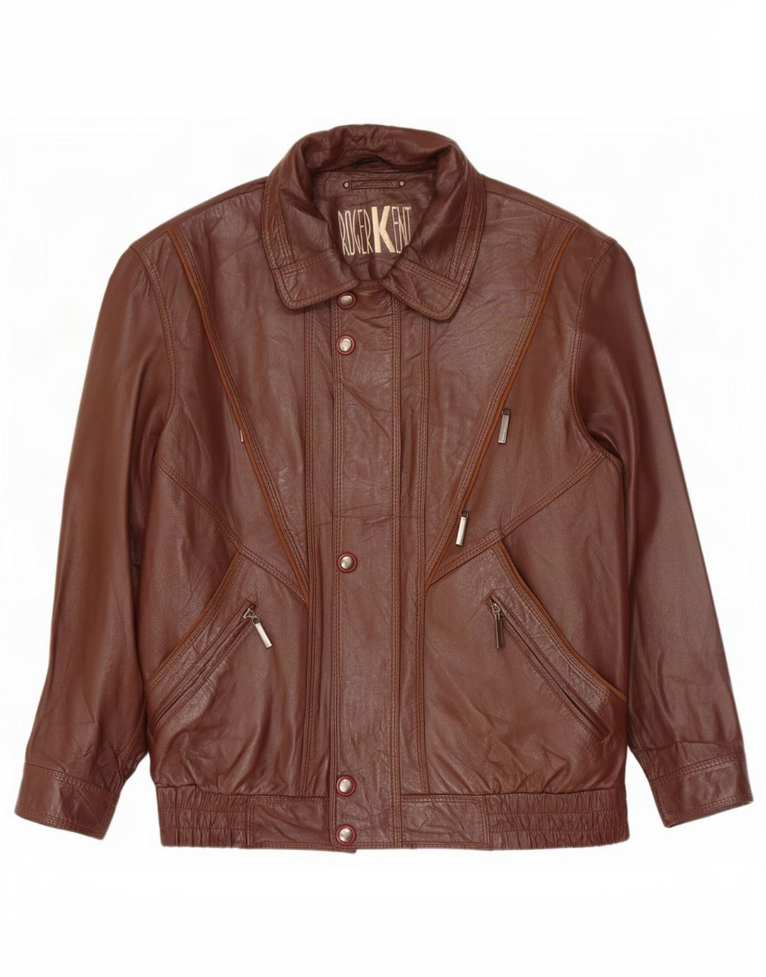 Roger Kent Mens Leather Jacket UK 40 Large Brown