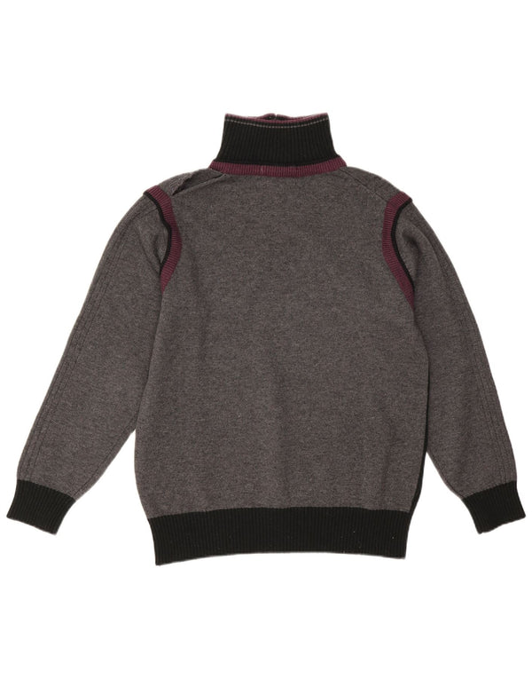 Vintage Mens Zip Neck Jumper Sweater Small Grey Colourblock