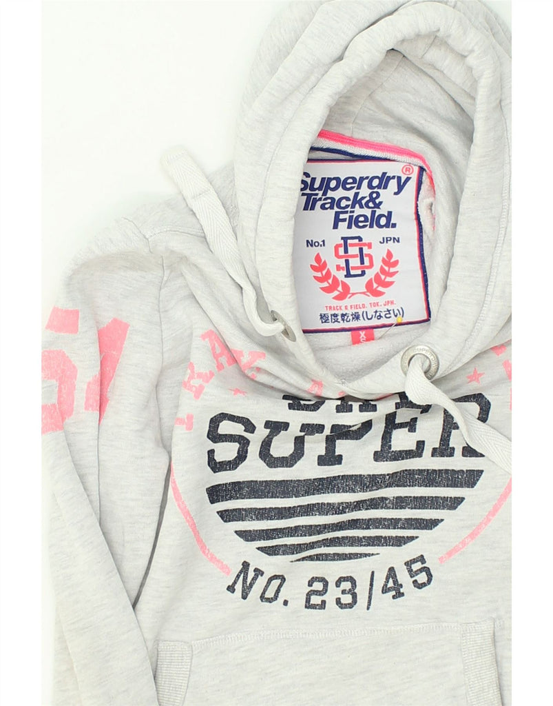 SUPERDRY Womens Track & Field Graphic Hoodie Jumper UK 6 XS Grey Cotton | Vintage Superdry | Thrift | Second-Hand Superdry | Used Clothing | Messina Hembry 