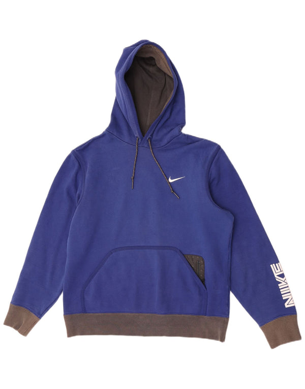 Nike Mens Graphic Hoodie Jumper Medium Blue Colourblock Cotton