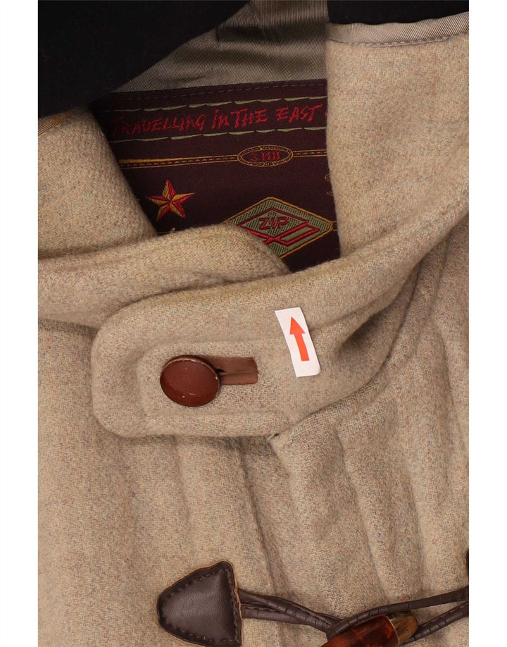Zip Mens Hooded Duffle Coat UK 38 Medium Grey Wool