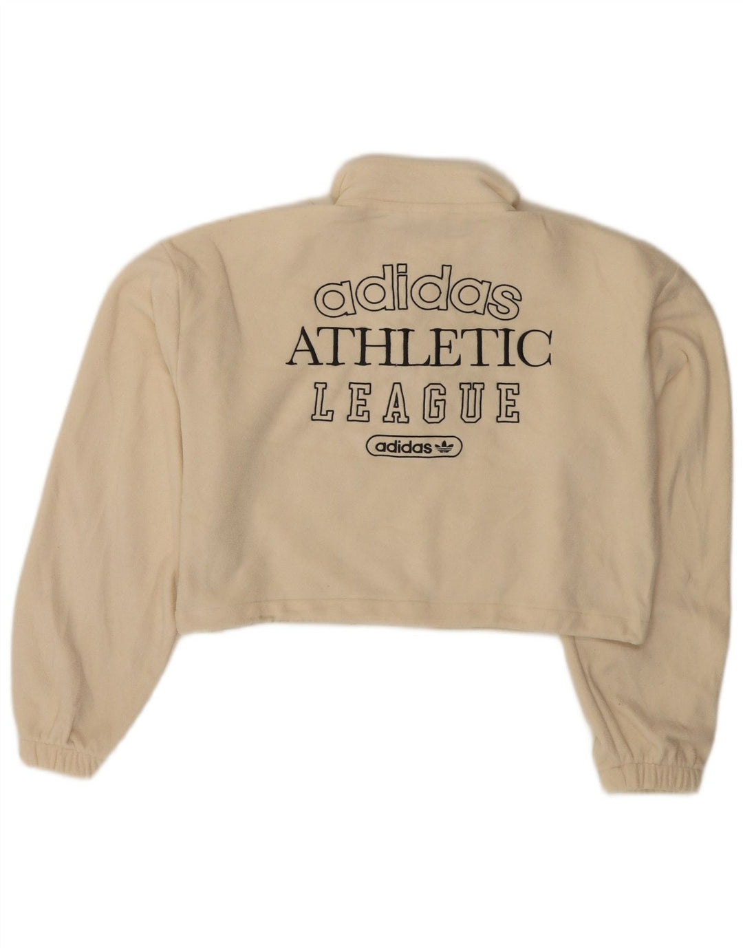 ADIDAS Womens Oversized Graphic Zip Neck Fleece Jumper UK 10 Small Beige