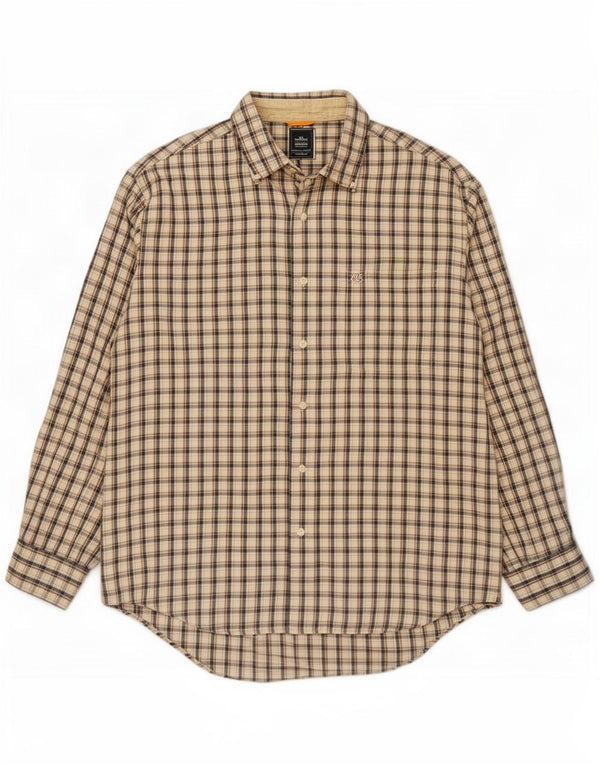 Timberland Mens Shirt Large Beige Check Cotton